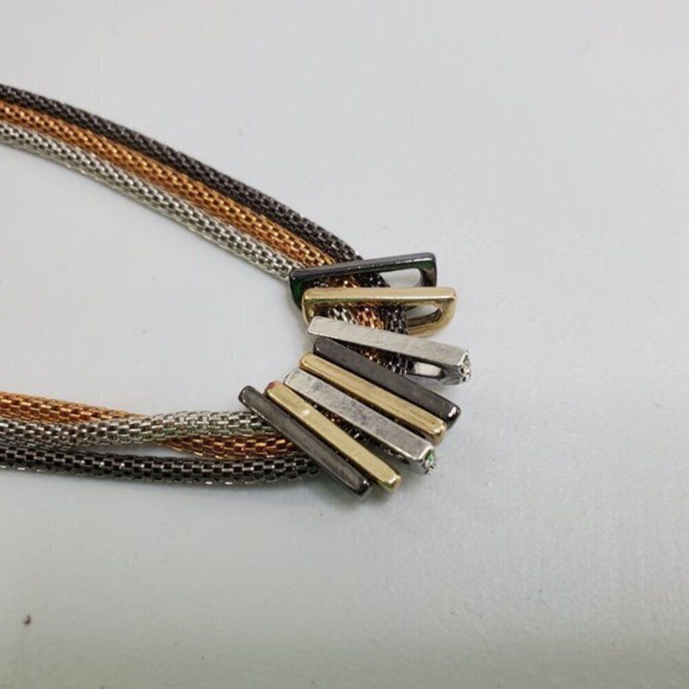 Mixed Metal Necklace Rhinestone Multi Strand Gray - Picture 7 of 8